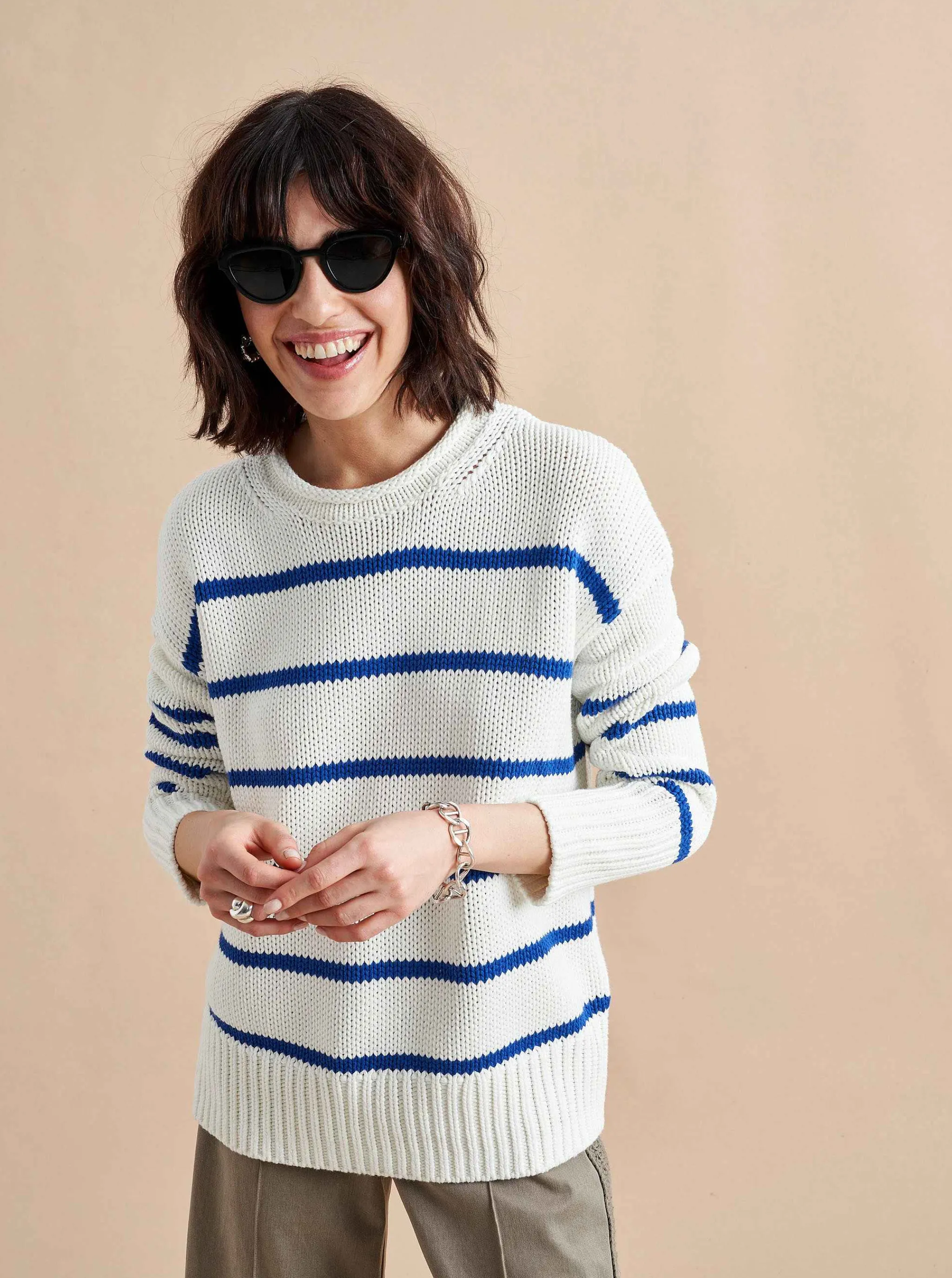 La Ligne Sweaters*Marina Sweater Cream/Cobalt