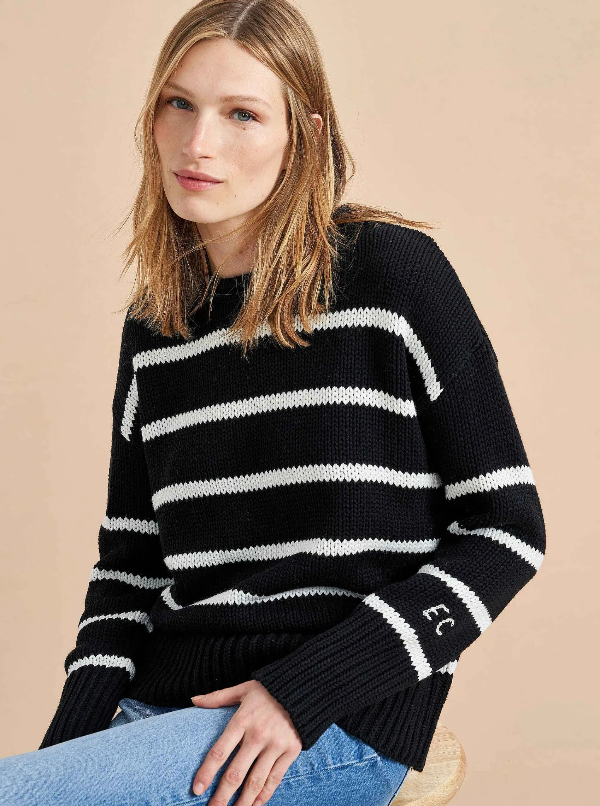 La Ligne Sweaters*Marina Sweater Cream/Cobalt
