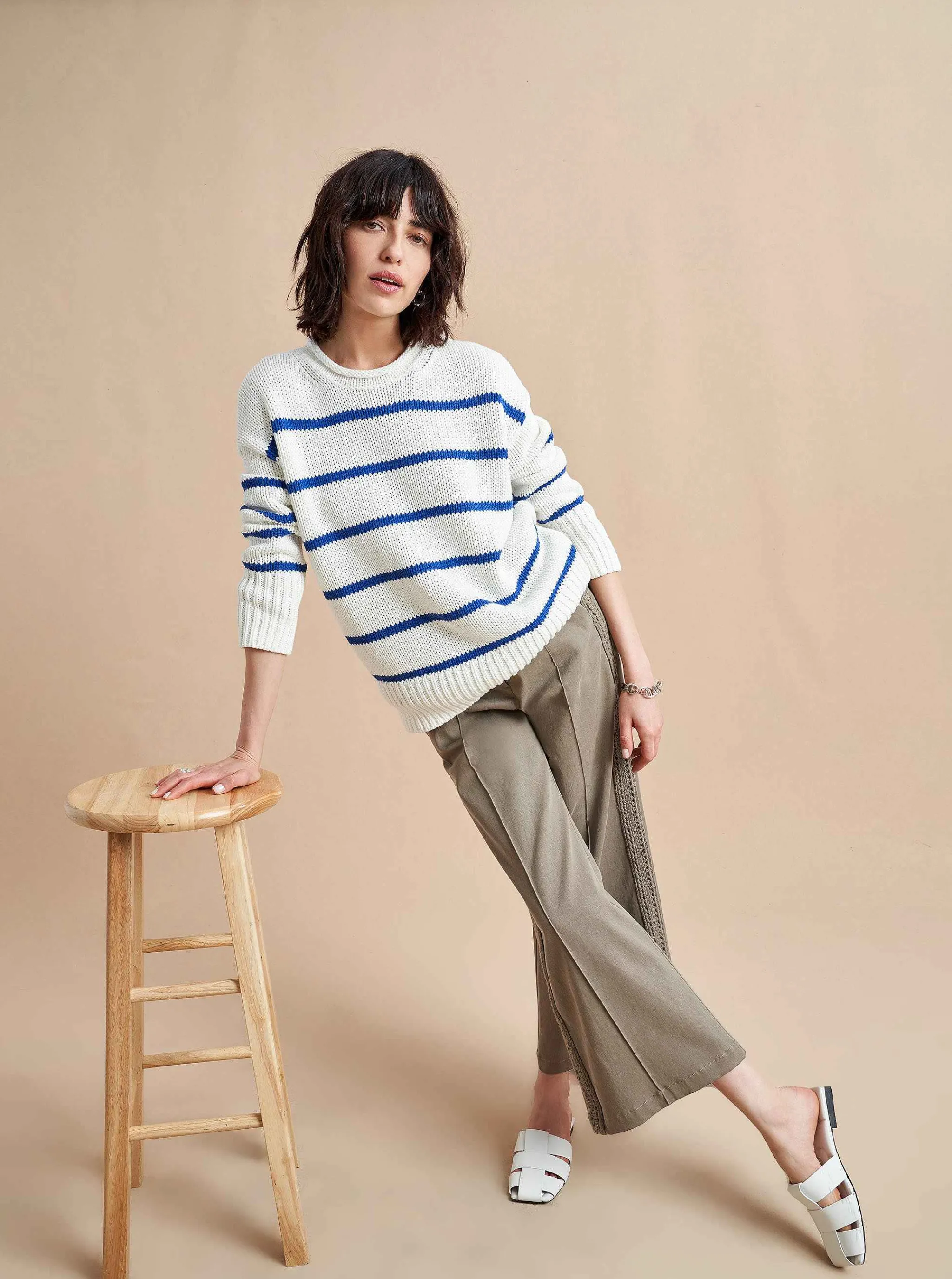 La Ligne Sweaters*Marina Sweater Cream/Cobalt