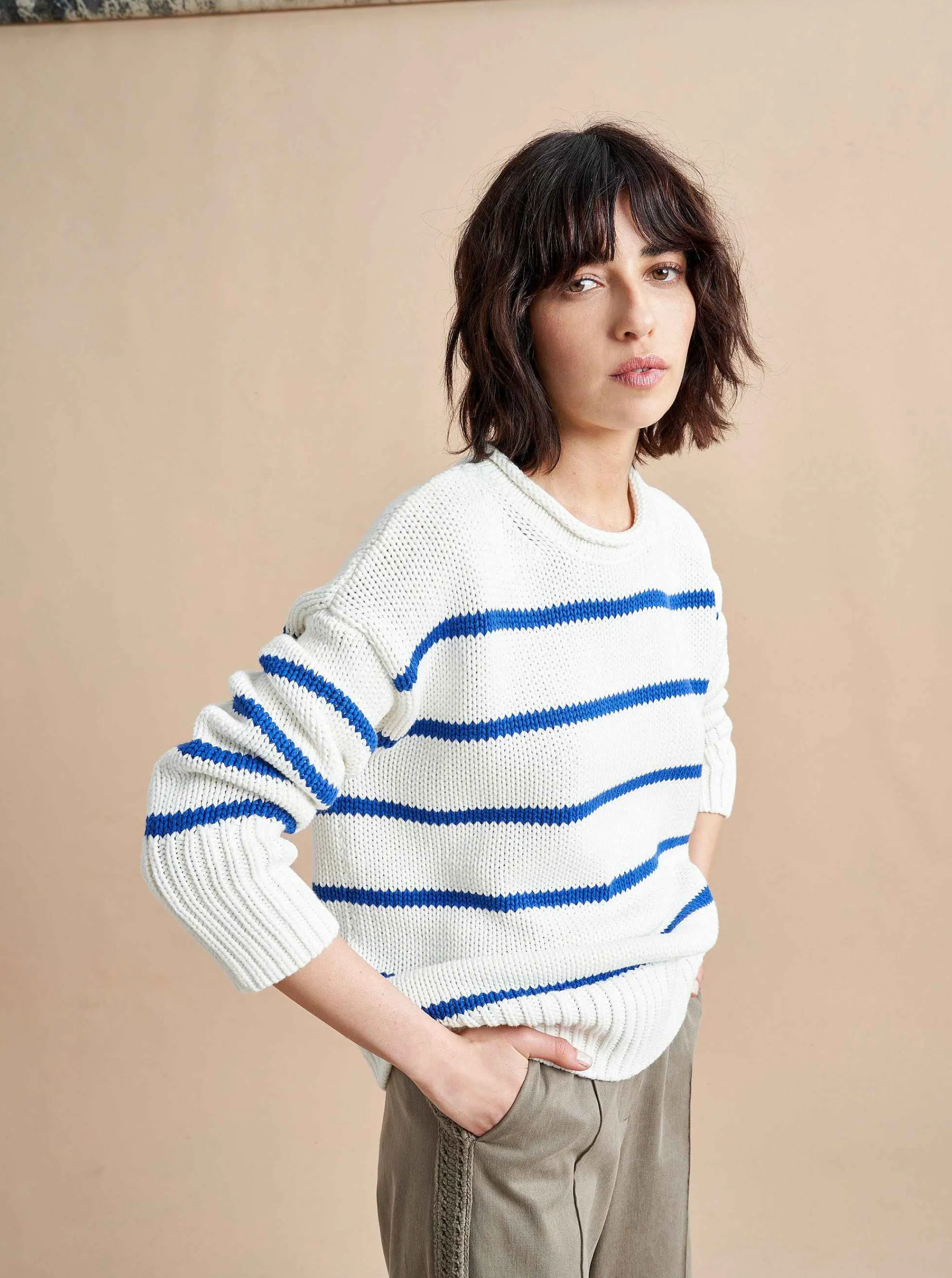 La Ligne Sweaters*Marina Sweater Cream/Cobalt