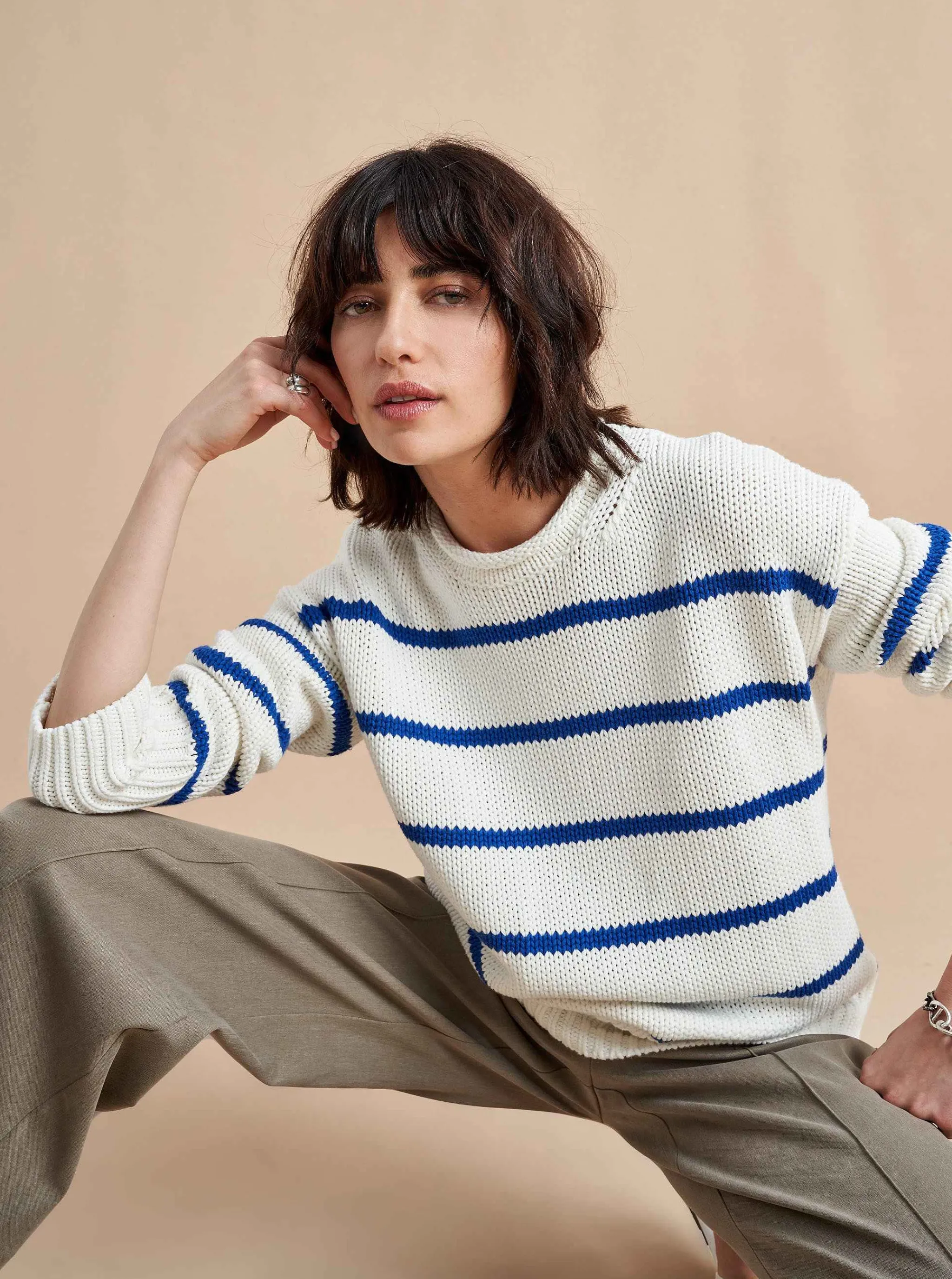 La Ligne Sweaters*Marina Sweater Cream/Cobalt